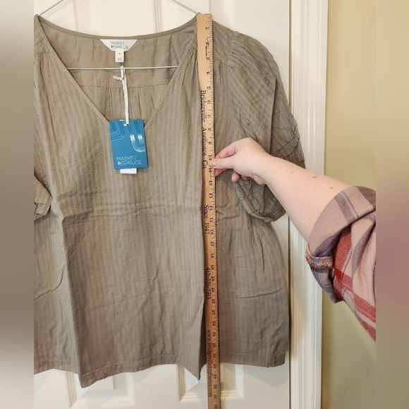 Market & Spruce 100% Cotton V-Neck Blouse Size 2X Olive Green - Picture 8 of 12